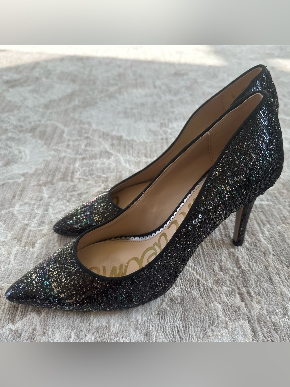 Sam Edelman Margie Black Iridescent Multicolor Sequin Stiletto Pumps (Size 8)